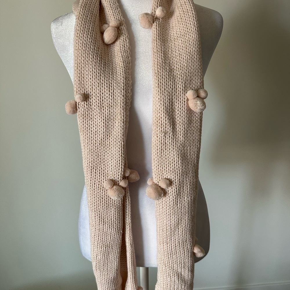 Pink/Beige Disney Knit Scarf with Mickey shaped Pom Poms